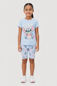 Little Girls Totally Adorable Stitch Graphic Tee and Shorts
