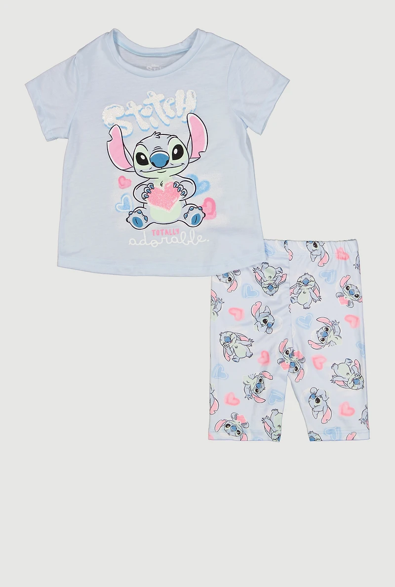 Little Girls Totally Adorable Stitch Graphic Tee and Shorts