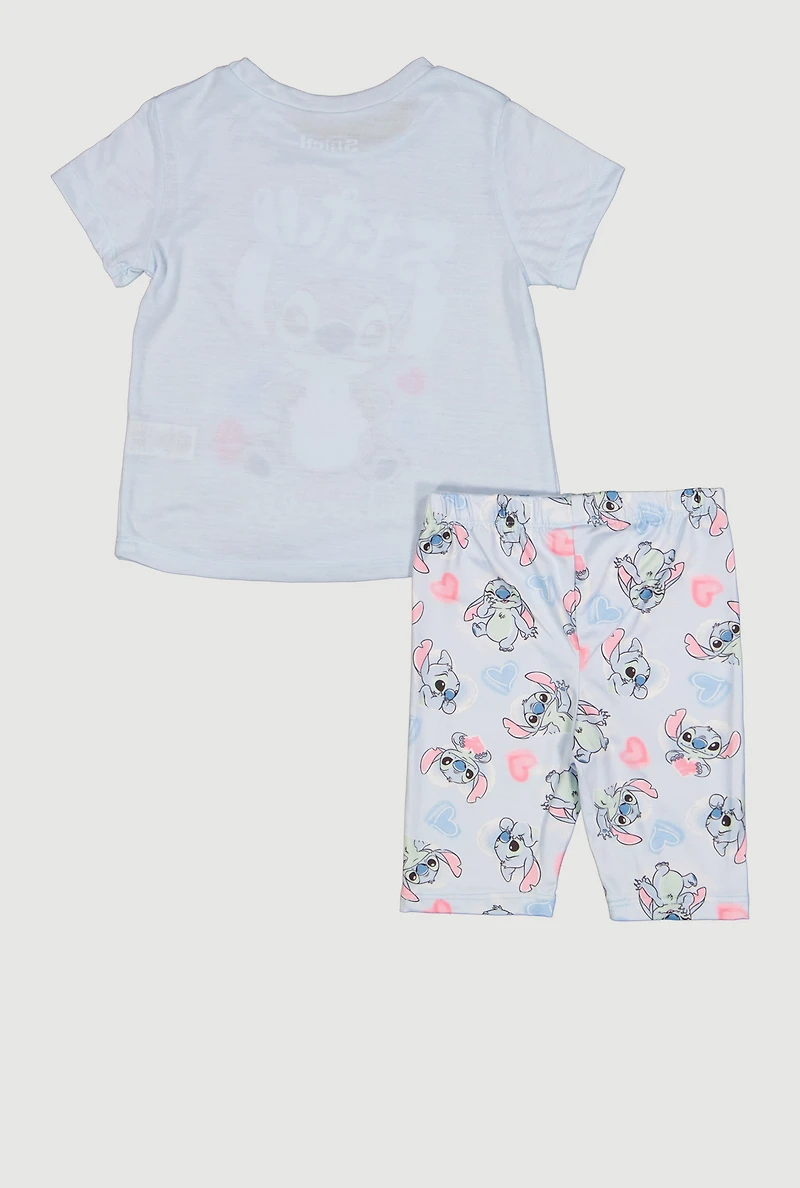 Little Girls Totally Adorable Stitch Graphic Tee and Shorts