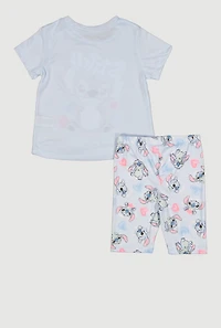 Little Girls Totally Adorable Stitch Graphic Tee and Shorts