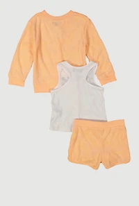 Little Girls Terry Cloth Cherry Patterned Sweatshirt and Shorts Set, Orange,