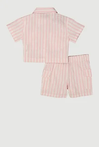 Little Girls Striped Shirt and Cargo Pocket Shorts, Pink, Size 4