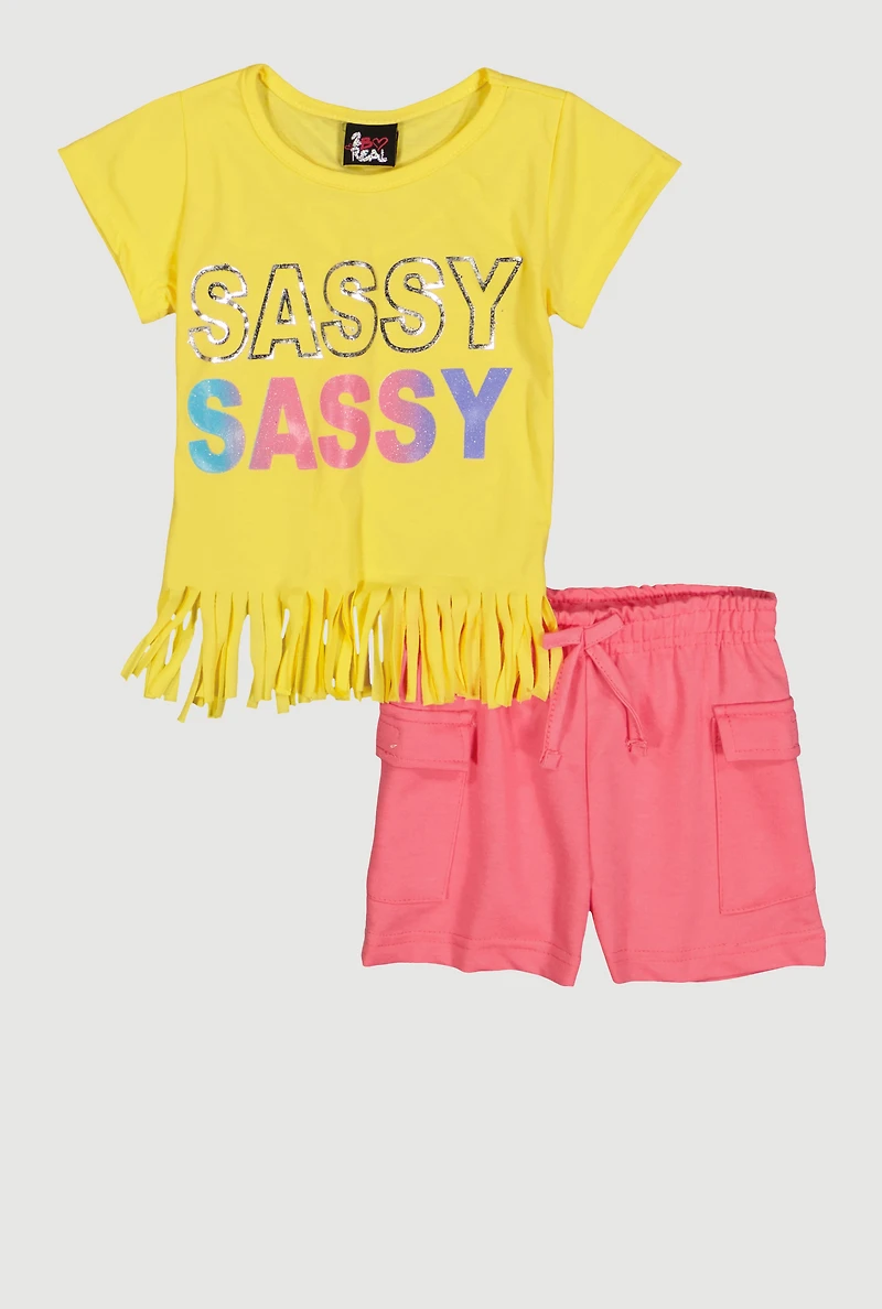 Little Girls Sassy Fringe Tee and Shorts, Multi, Size 6X