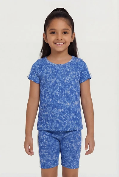 Little Girls Acid Wash Ribbed Knit Top and Bike Shorts