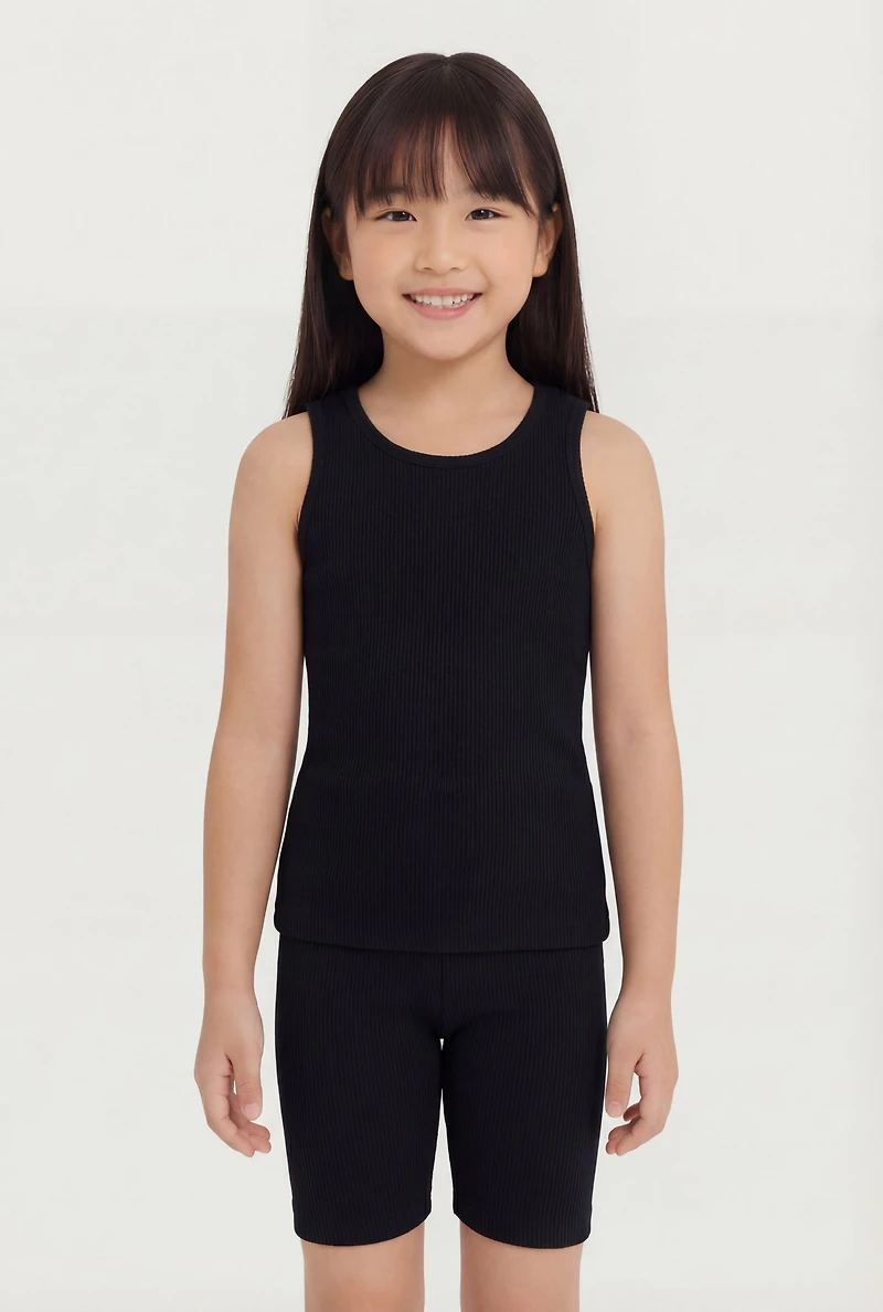 Little Girls Solid Seamless Ribbed Tank Top and Shorts
