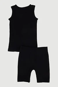 Little Girls Solid Seamless Ribbed Tank Top and Shorts