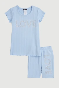Little Girls Love Rhinestone Top and Shorts, Blue, Size 4