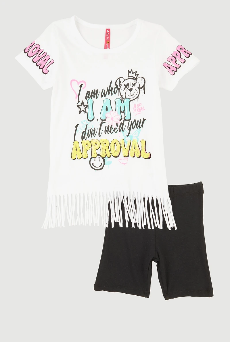 Little Girls Sequin Approval Graphic Print Tee and Biker Shorts,