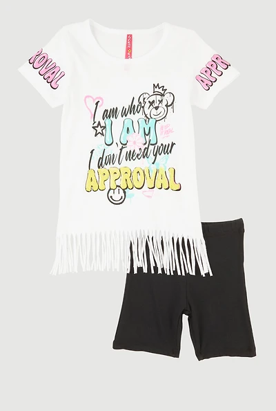 Little Girls Sequin Approval Graphic Print Tee and Biker Shorts,