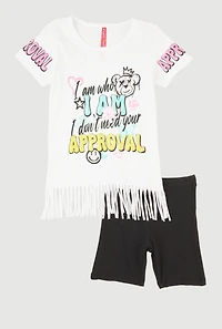 Little Girls Sequin Approval Graphic Print Tee and Biker Shorts,