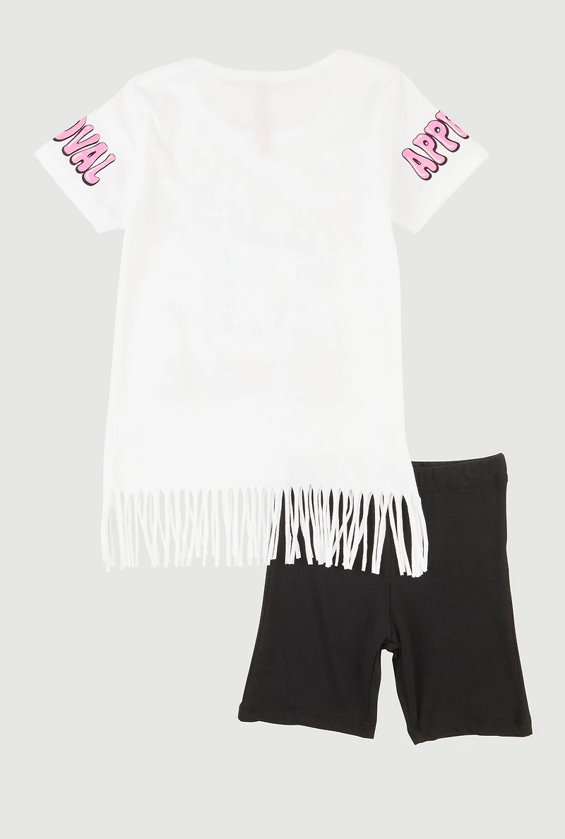 Little Girls Sequin Approval Graphic Print Tee and Biker Shorts,