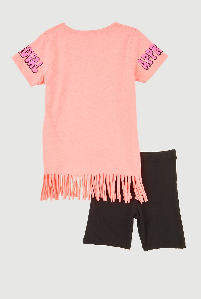 Little Girls Sequin Approval Graphic Print Tee and Biker Shorts, Pink,