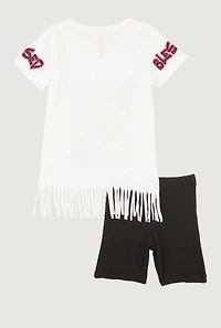 Little Girls Out Here Being Blessed Graphic Fringe Tee and Shorts, White,
