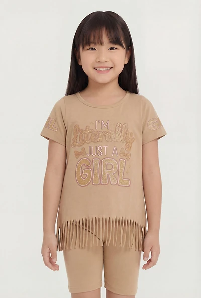 Little Girls Im Literally Just A Girl Fringe Tee and Shorts