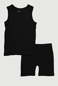 Little Girls Trendy Seamless Rib Knit Tank Top and Bike Shorts Set,