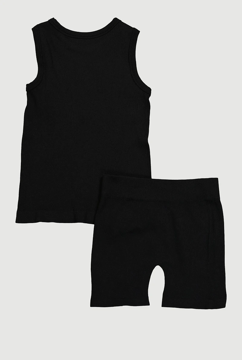 Little Girls Trendy Seamless Rib Knit Tank Top and Bike Shorts Set,