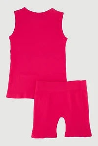 Little Girls Trendy Seamless Rib Knit Tank Top and Bike Shorts Set, Pink, Size 4