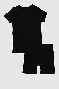 Little Girls Seamless Ribbed Knit Tee and Biker Shorts Set, 4