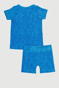 Little Girls Acid Wash Seamless Ribbed Knit Tee and Biker Shorts Set, 4