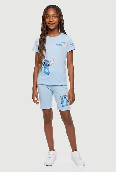 Girls Ohana Means Family Stitch T-Shirt and Shorts Set