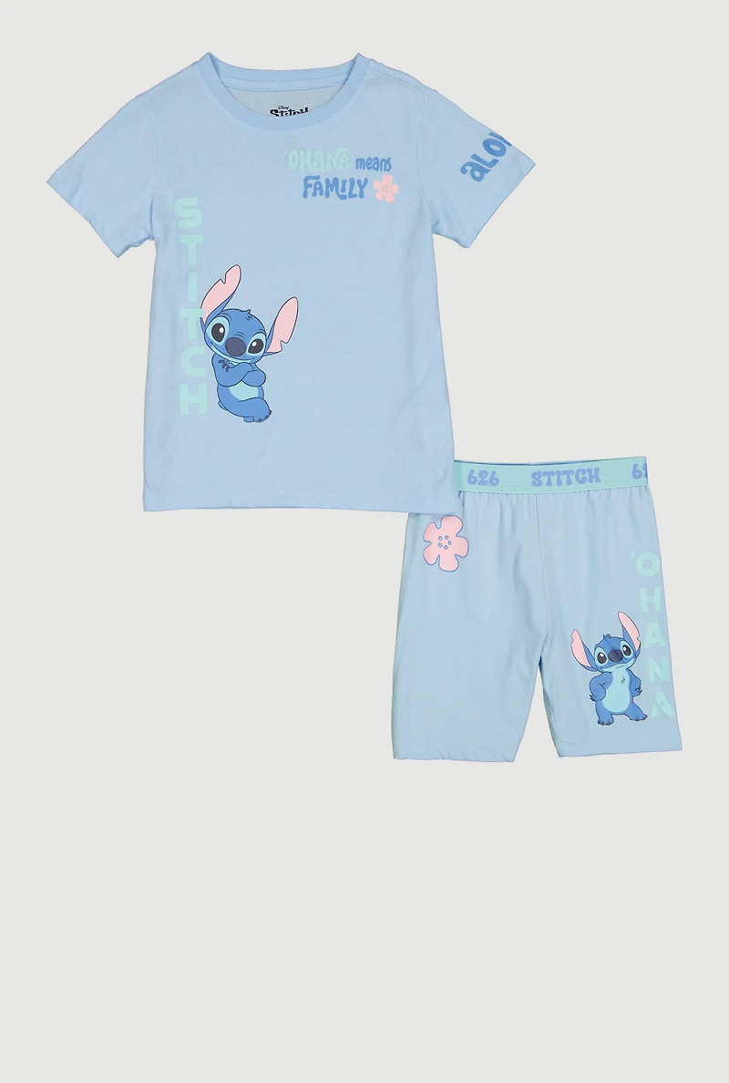 Girls Ohana Means Family Stitch T-Shirt and Shorts Set