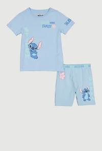 Girls Ohana Means Family Stitch T-Shirt and Shorts Set