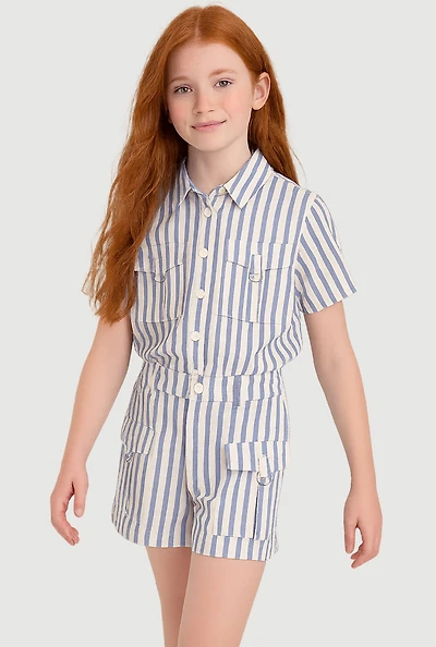 Girls Lurex Striped Shirt and Cargo Shorts, 7-8