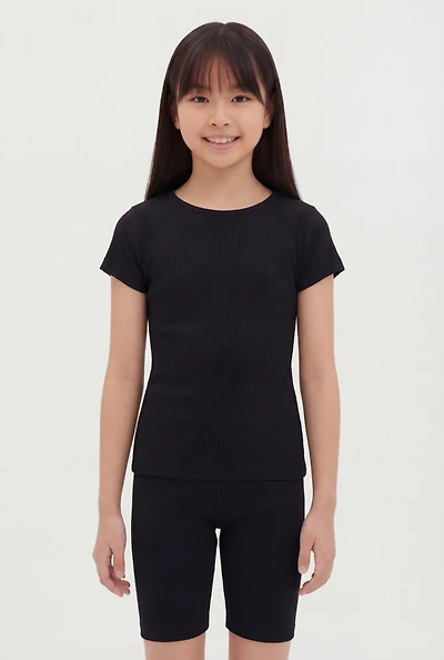 Girls Seamless Rib Knit Top and Biker Shorts