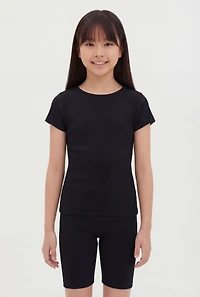 Girls Seamless Rib Knit Top and Biker Shorts