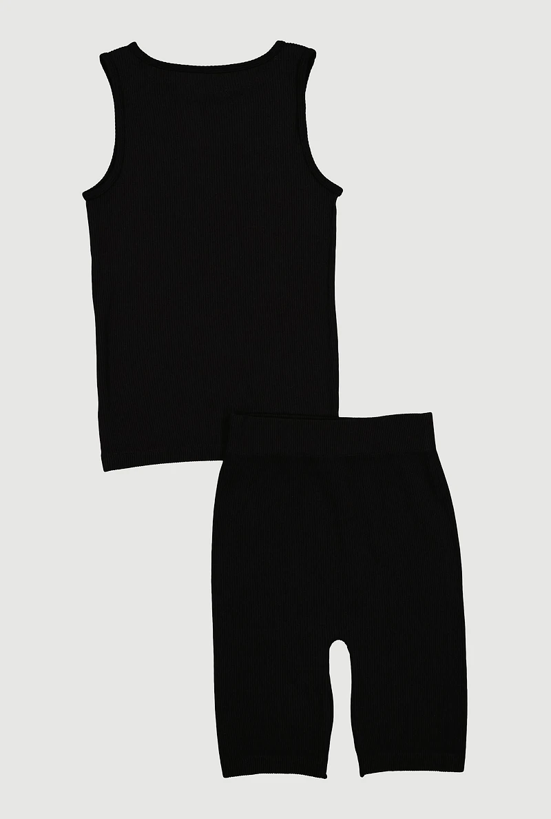 Girls Seamless Tank Top and Biker Shorts