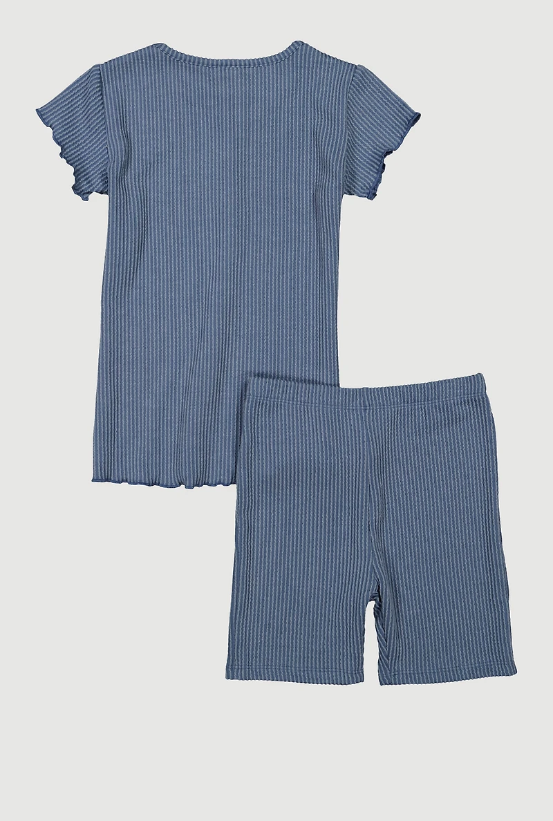 Girls Lettuce Edge Rib Knit Tee and Shorts, 7-8