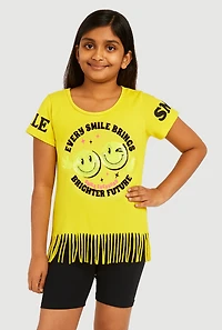 Girls Sequin Smile Everyday Graphic Tee and Biker Shorts