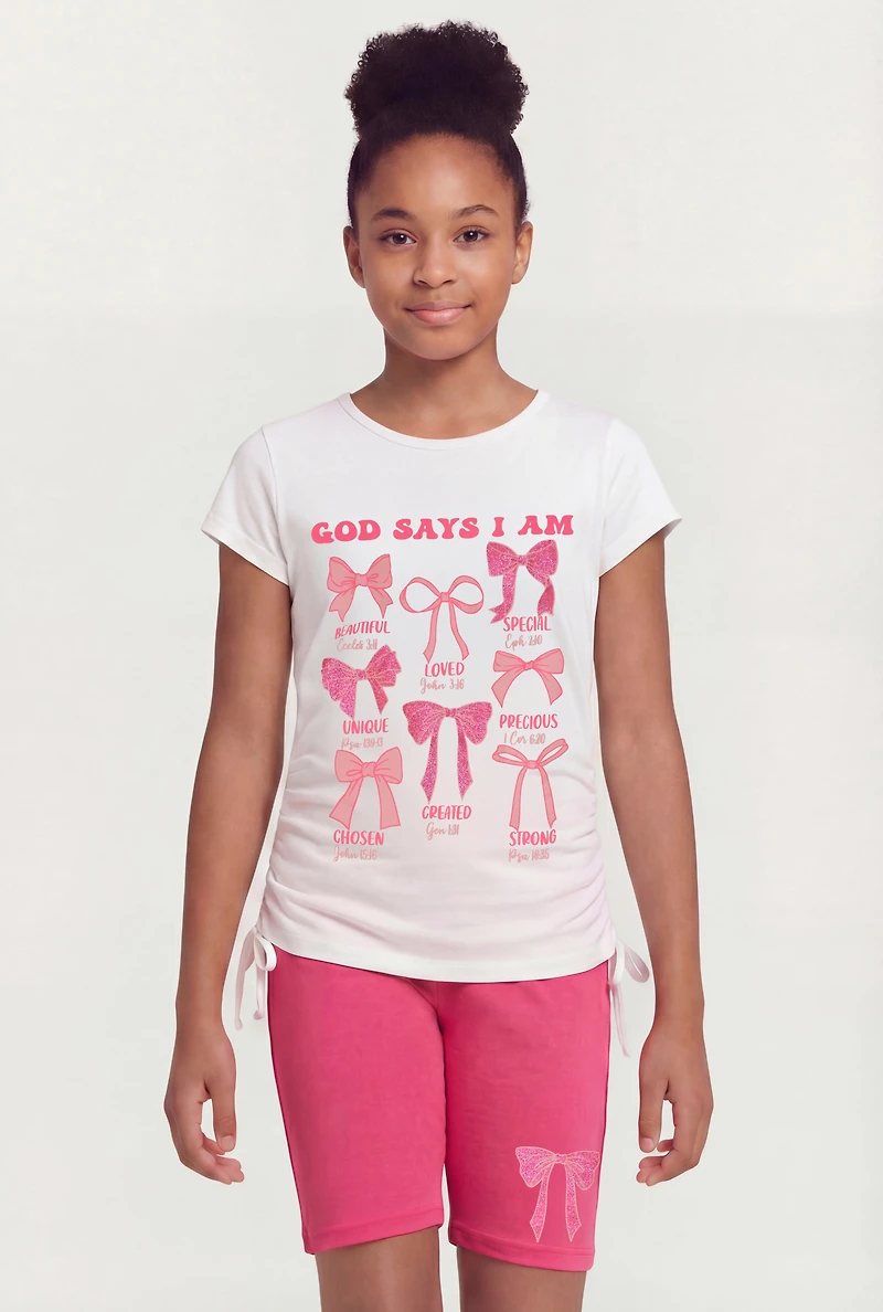 Girls God Says I Am Graphic Tee and Bike Shorts Set