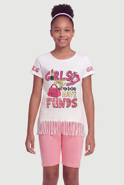 Girls Just Wanna Have Funds Graphic Fringe Tee and Shorts