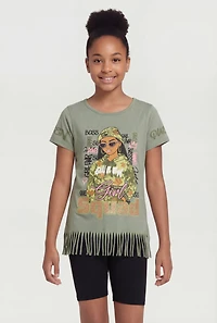 Girls Girl Squad Glitter Graphic Fringe Tee and Bike Shorts