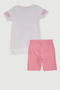 Girls Self Love Social Club Graphic Fringe Tee and Shorts