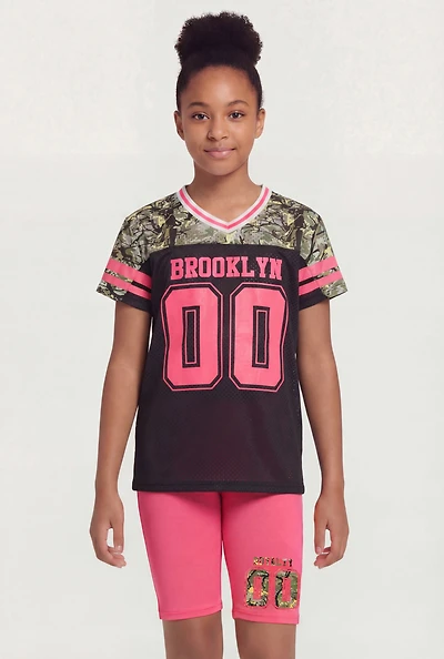Girls Brooklyn 00 Graphic Mesh Jersey and Biker Shorts