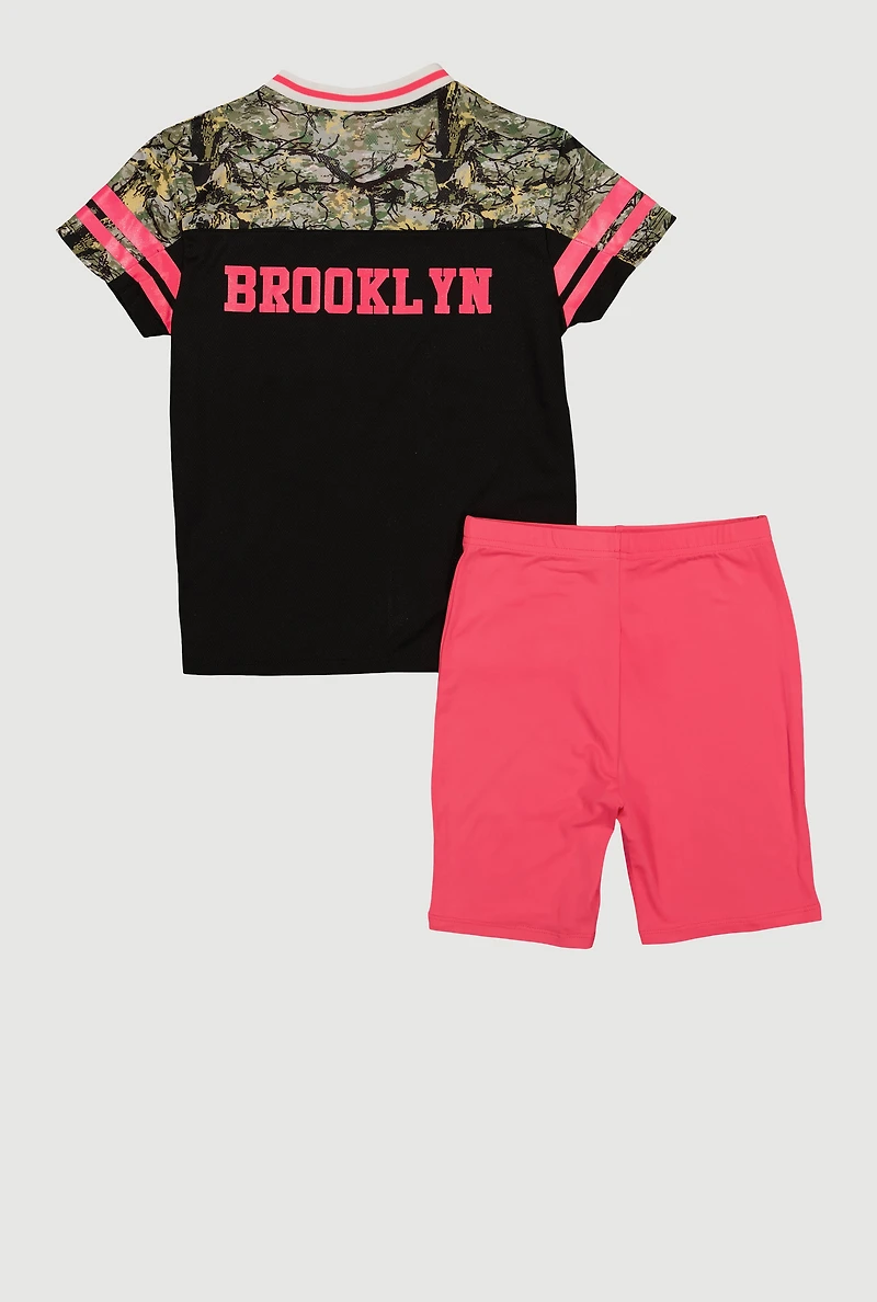 Girls Brooklyn 00 Graphic Mesh Jersey and Biker Shorts