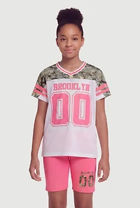 Girls Brooklyn 00 Graphic Mesh Jersey and Biker Shorts