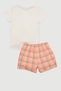 Girls Sassy Since Birth Teddy Bear Tee and Plaid Shorts with Hat
