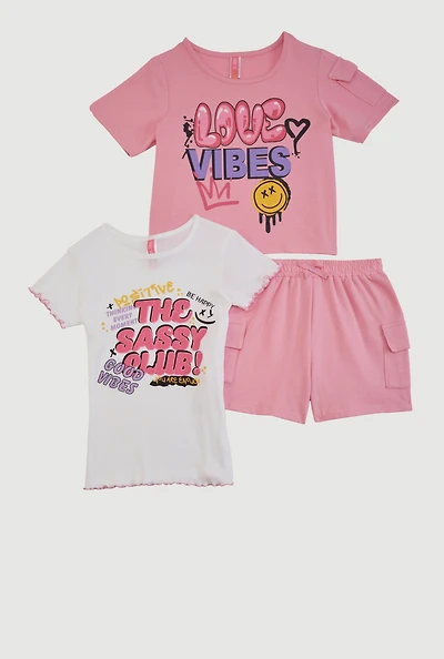 Girls Love Vibes Graphic Tees and Cargo Shorts