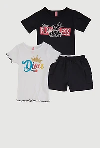Girls Stay Flawless Bear Graphic Tees and Cargo Shorts
