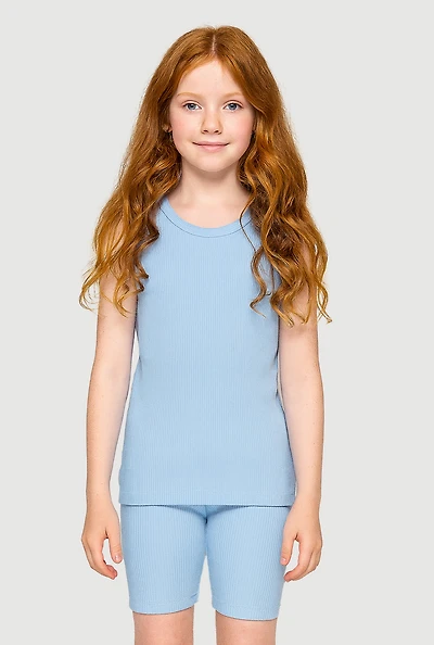 Girls Ribbed Knit Seamless Tank Top and Bike Shorts 2 Piece Set,
