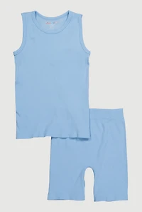 Girls Ribbed Knit Seamless Tank Top and Bike Shorts 2 Piece Set,