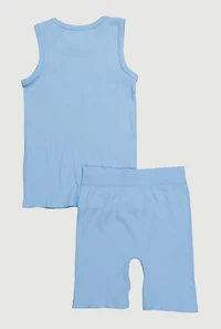 Girls Ribbed Knit Seamless Tank Top and Bike Shorts 2 Piece Set,
