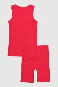 Girls Trendy Mineral Wash Muscle Tee and Biker Shorts Set, Pink,