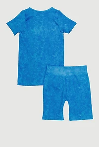 Girls Trendy Acid Wash Seamless Tee and Biker Shorts 2 Piece Set