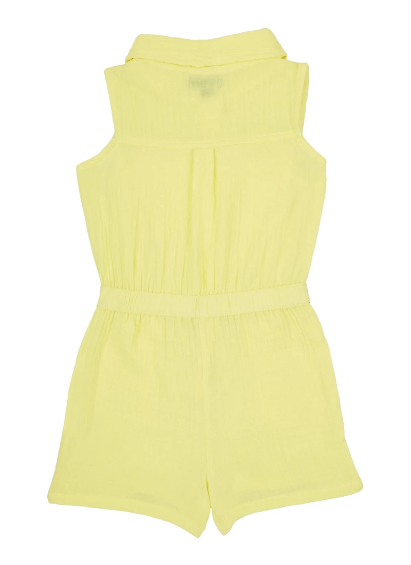 Little Girls Gauze Knit Sleeveless Button Front Romper