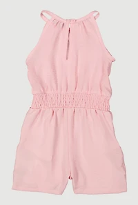 Little Girls Smocked Waist Sleeveless Romper, Pink, Size 5-6