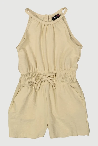 Little Girls Smocked Waist Sleeveless Romper,